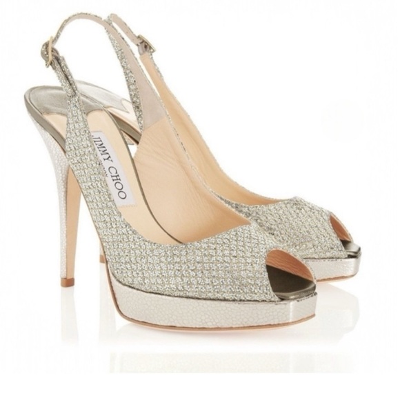 JIMMY CHOO CLUE GLITTER SLINGBACK PLATFORM
PEEP TOE HIGH HEEL PUMPS SANDAL 37 - Picture 4 of 16